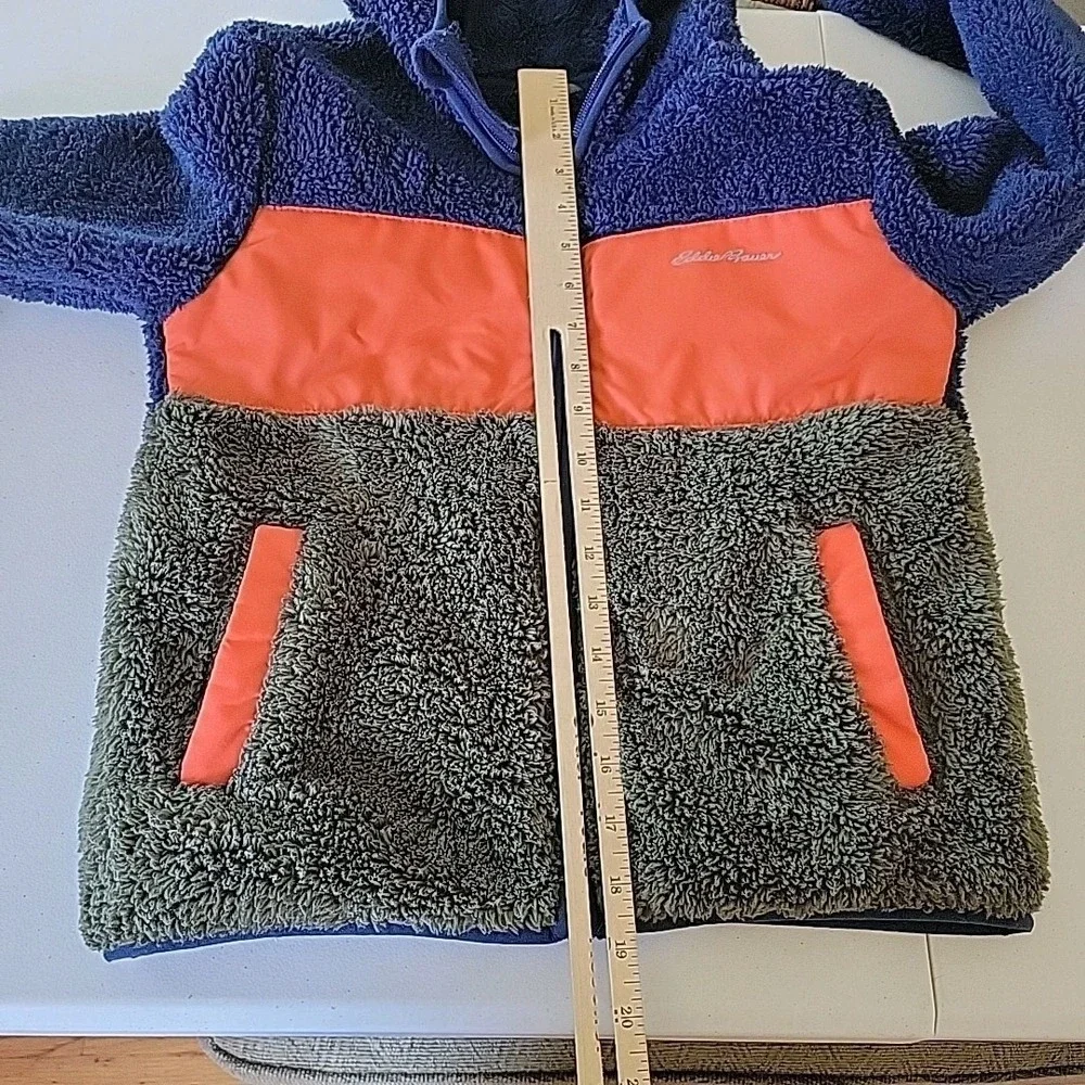 Eddie‎ Bauer Kids Sherpa Fleece Jacket Small 7-8 Colorblock Full Zip Mock Neck